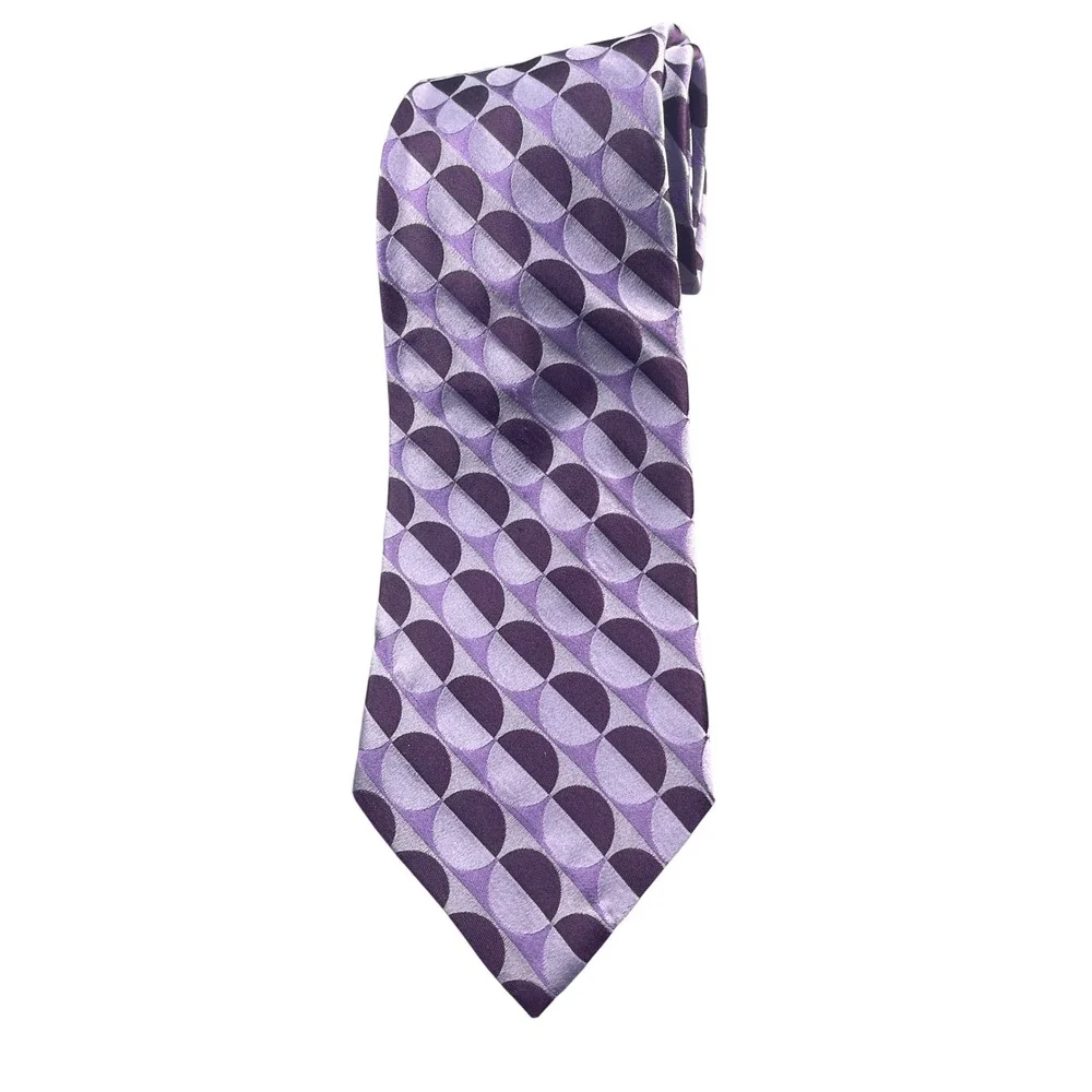 Bachrach Silk Tie Made in Italy Purple Patterned Geometric Men's‎ Necktie